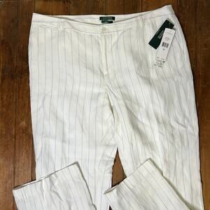 Women’s Ralph Lauren white linen pin stripe wide leg Andover pant size 18 NWT